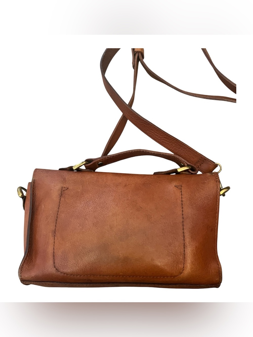 Madewell Structured Tan Leather Crossbody Satchel with Top Handle - Picture 3 of 7